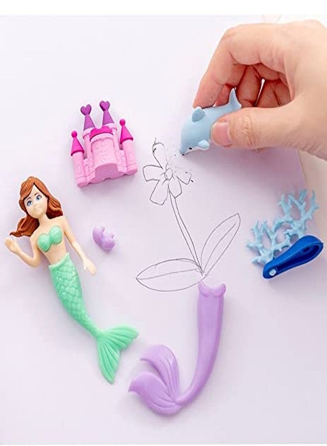 NGEL Mermaid Princess Erasers Set, School Educational Stationary Set for Kids, Cute Pencil Eraser Set - Image 3